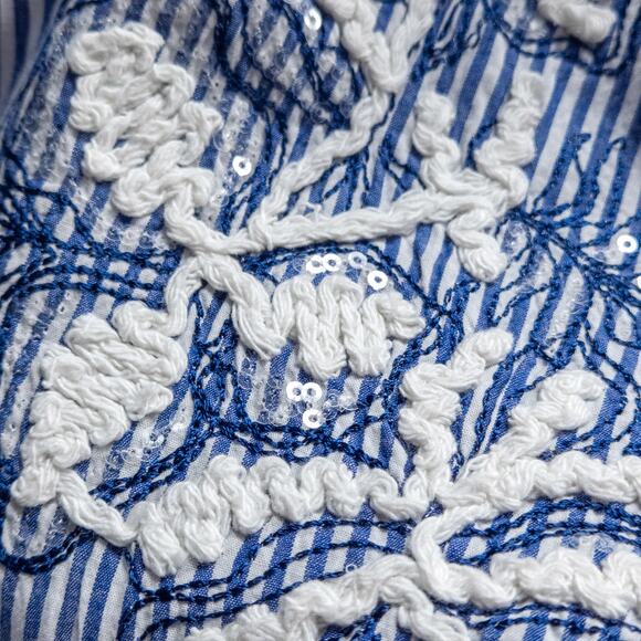 Valentina’s Blouse Embroidered Blue White Stripes Size XL Garden Party Layers - Picture 7 of 9